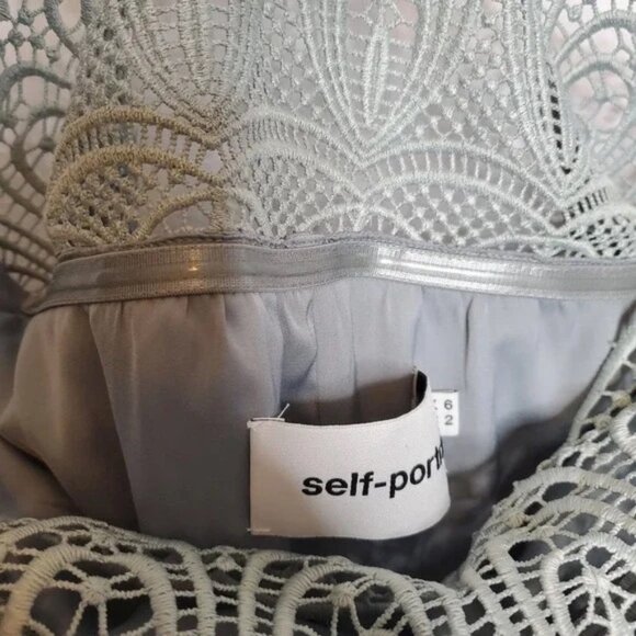 Self Portrait Bardot Lace Shouldered Maxi Dress Ice Grey Size 2 - Picture 5 of 12